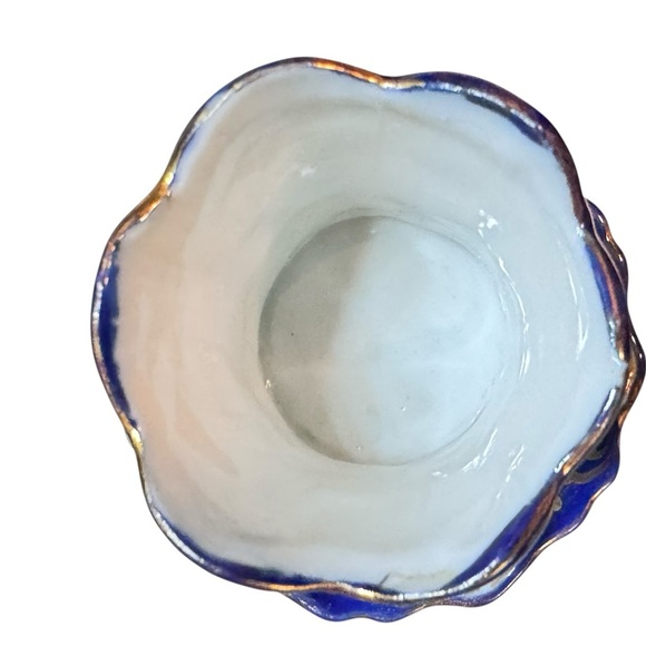 Antique Hand Painted  Cobalt Blue Floral Gold Toothpick / Matchstick Holder - Picture 7 of 7